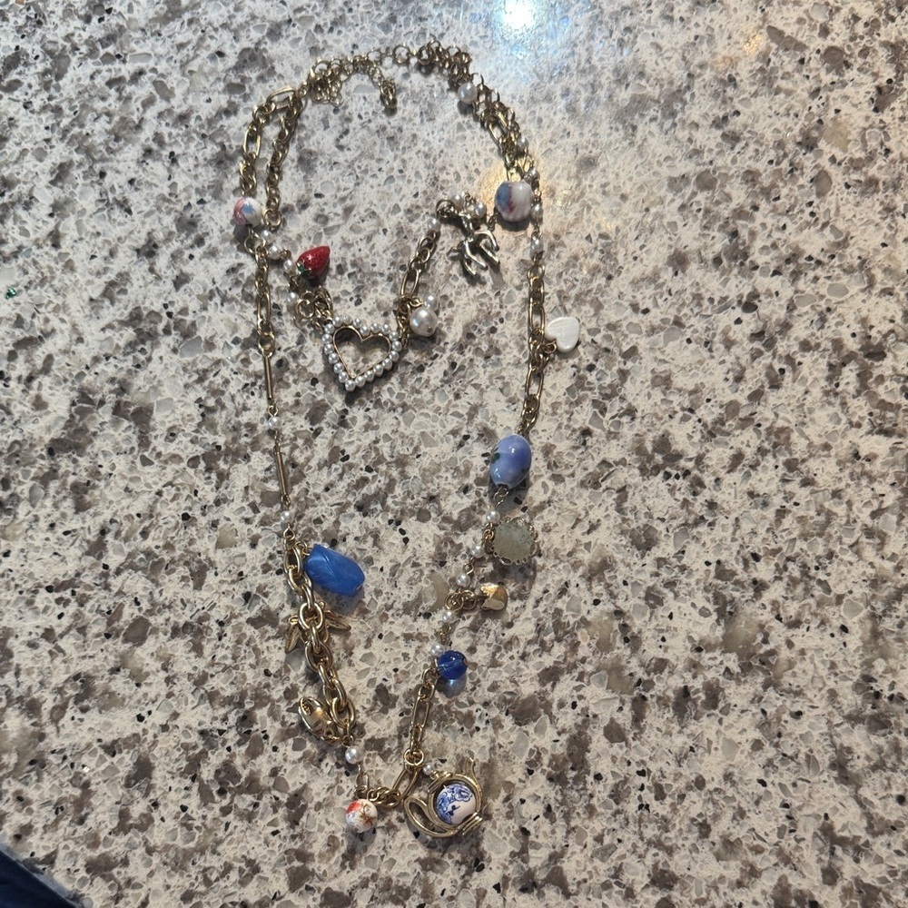 Gold-tone Multicolor Beaded Charm Necklace - Women Jewelry